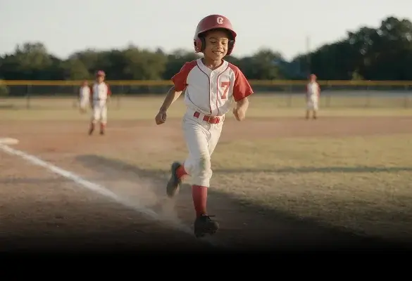 little league player running to home plate